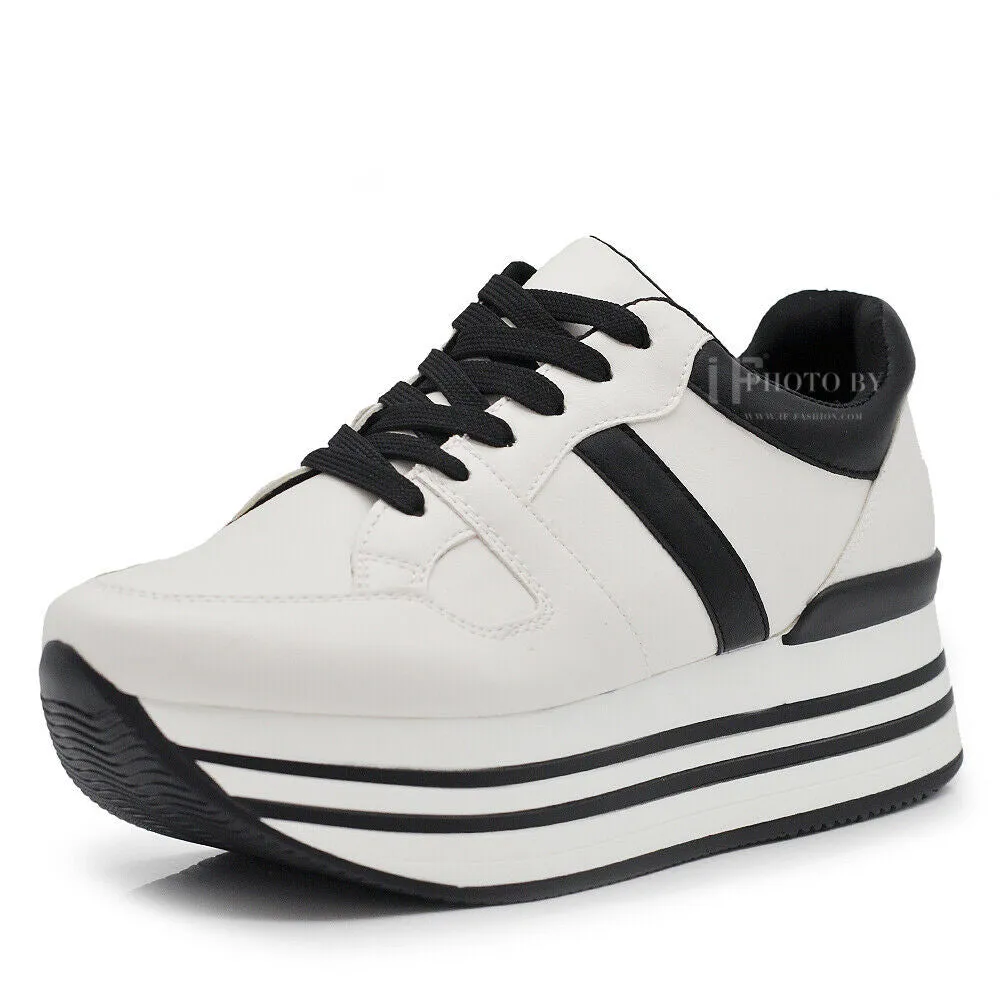 Sneakers Scarpe Da Ginnastica Donna Con Platform G0115-1 nero bianco