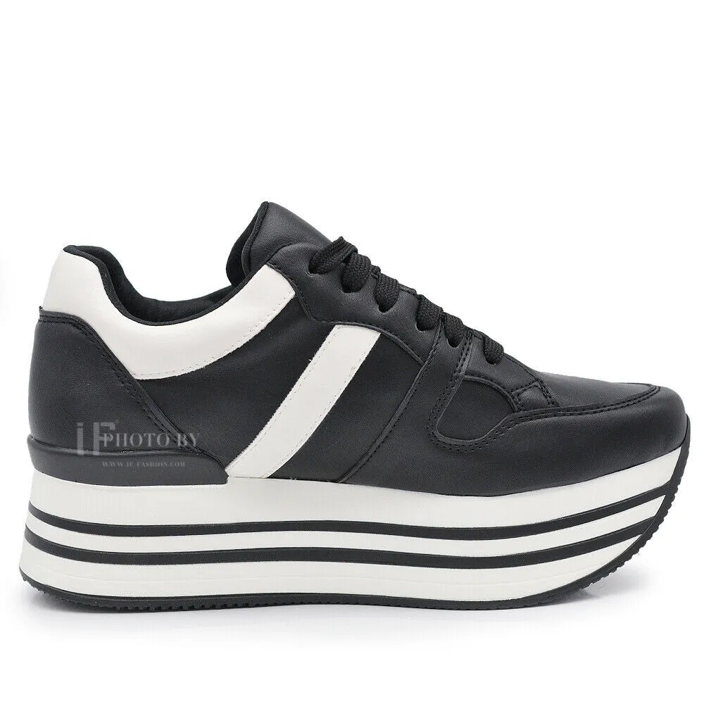 Sneakers Scarpe Da Ginnastica Donna Con Platform G0115-1 nero bianco