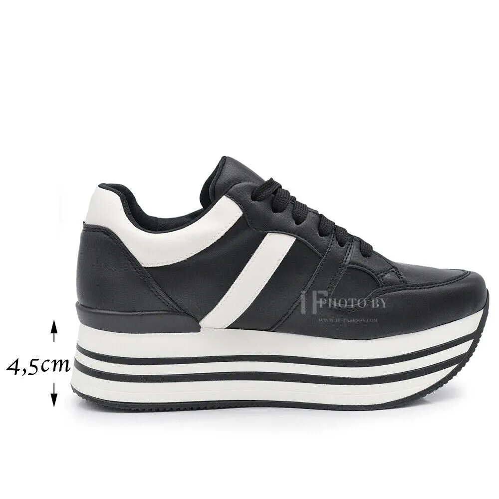 Sneakers Scarpe Da Ginnastica Donna Con Platform G0115-1 nero bianco