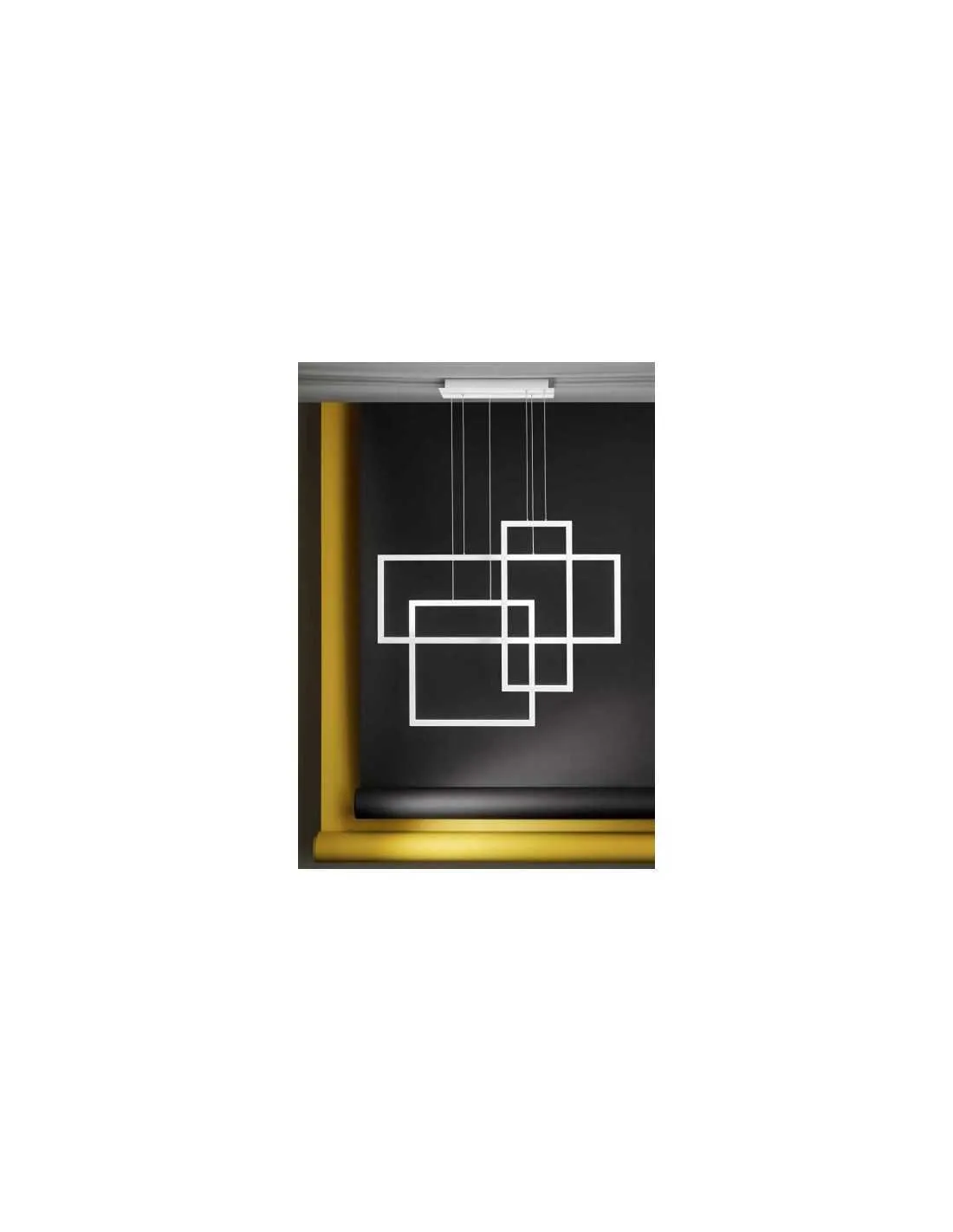 Sospensione moderna LED Bianca Opaco composta da tre riquadri Perenz Cross 6592 BLC, Sistema LED 90W, Luce calda, 6750 Lumen