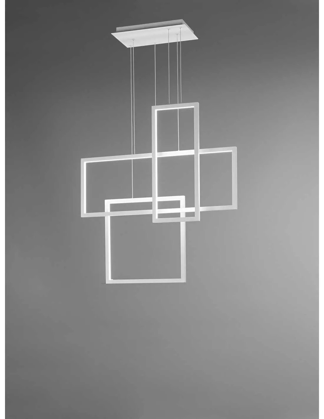 Sospensione moderna LED Bianca Opaco composta da tre riquadri Perenz Cross 6592 BLC, Sistema LED 90W, Luce calda, 6750 Lumen