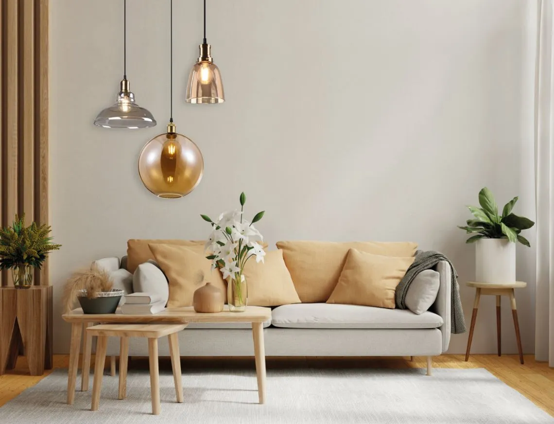 Sospensione Singola Aldo 1xE27 Ottone Anticato e Paralume Vetro Ambra Ø28 cm Trio Lighting