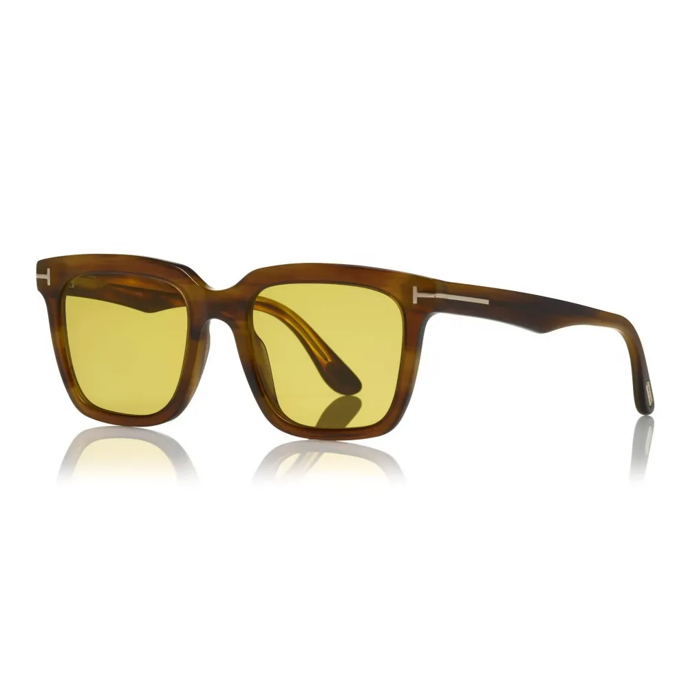 Tom Ford - Fausto Sunglasses - Occhiali da Sole in Acetato Rettangolari - FT0646 - Marrone - Tom Ford Eyewear