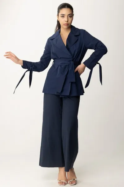 Trench corto con cintura Blu Notte