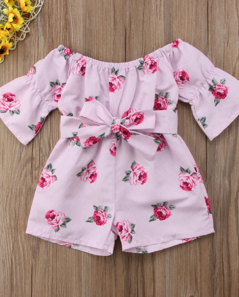 Vestiti del bambino dei bambini Vestiti della neonata della principessa floreale del pagliaccetto della spalla del manicotto del