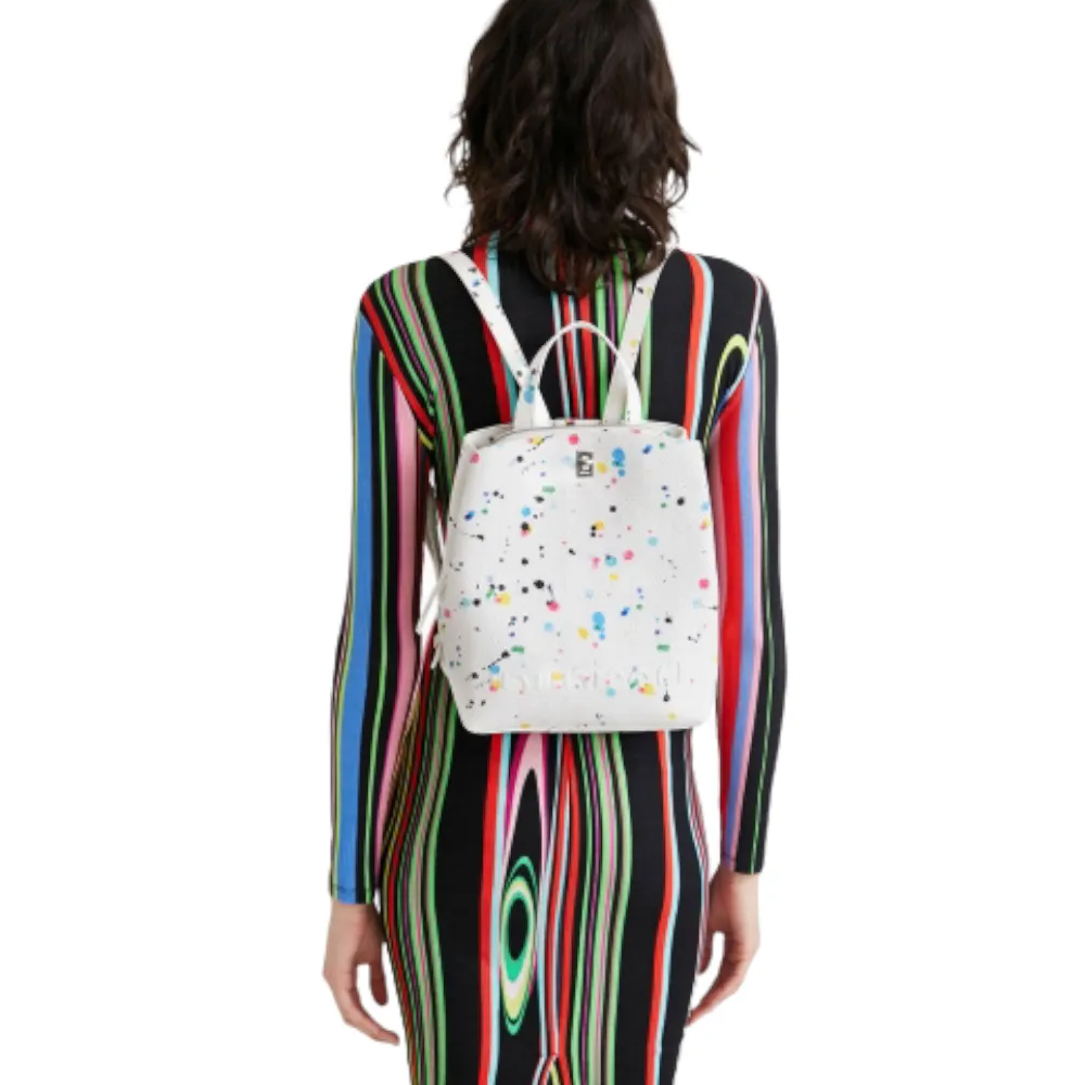 Zaino donna in ecopelle DESIGUAL 22SAKP13 CRUDO BEIGE BACK VINTASPLATTER SU