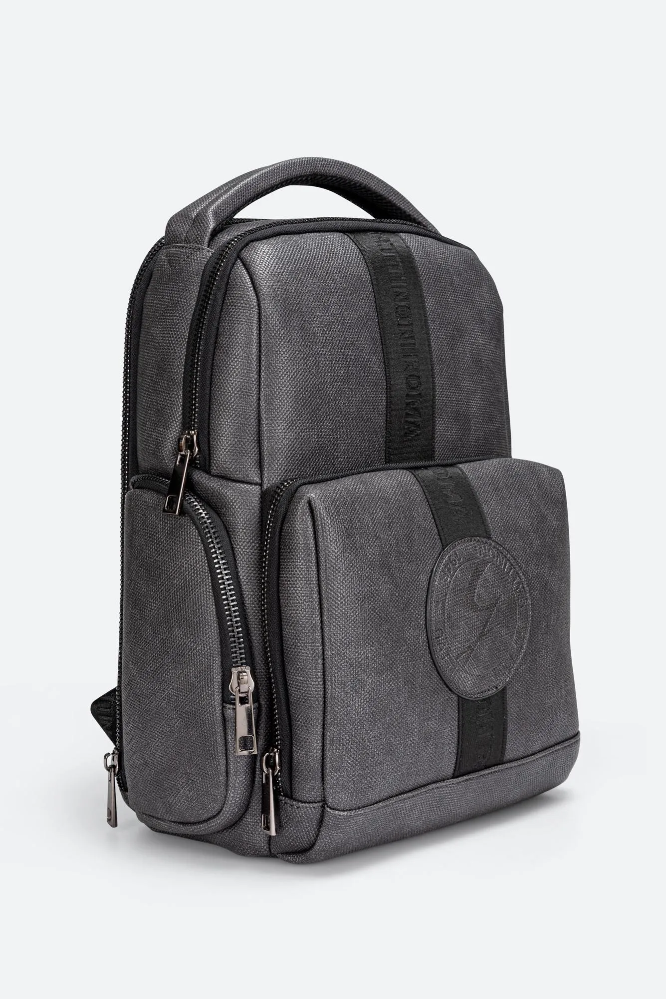 Zaino Tristan Textured Blu con logo e banda logata frontale